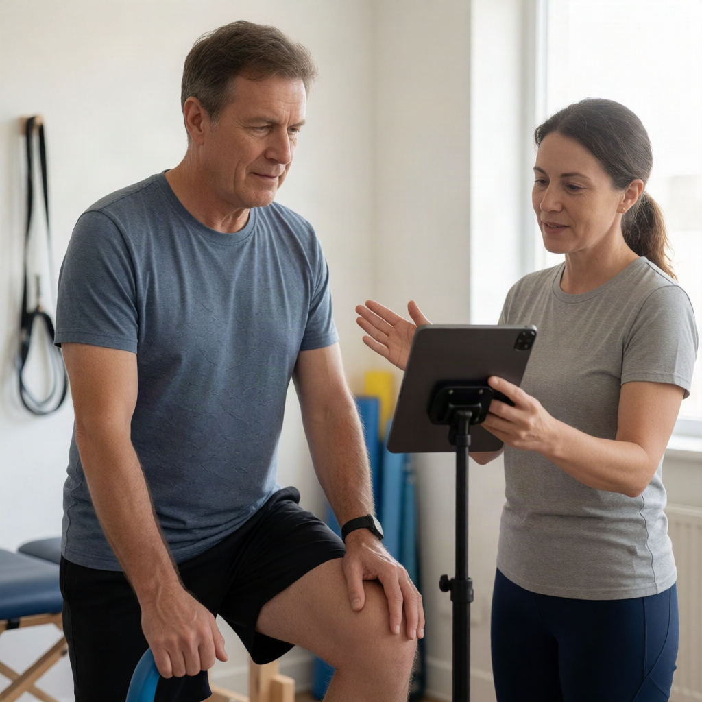 Patient following an exercise on the tablet